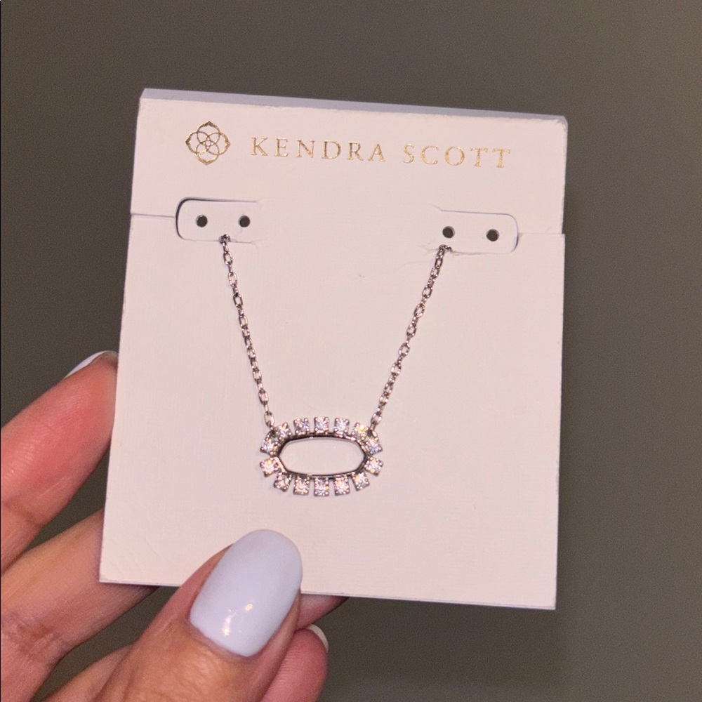 Kendra Scott Silver Necklace with Diamond Oval Pendant